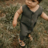 Linen-look Button-Up Romper - Charcoal - Image 3