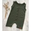 Linen-look Button-Up Romper - Olive