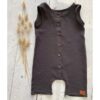 Linen-look Button-Up Romper - Charcoal